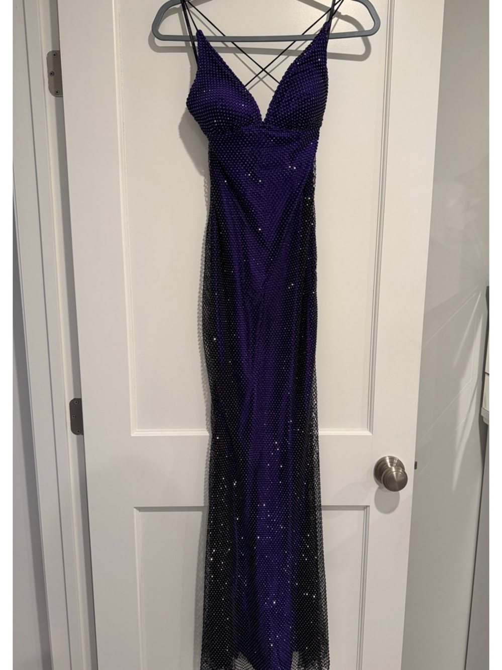 Baccio Couture Sleeveless Purple Beaded Maxi Dress with Crisscross Straps size S